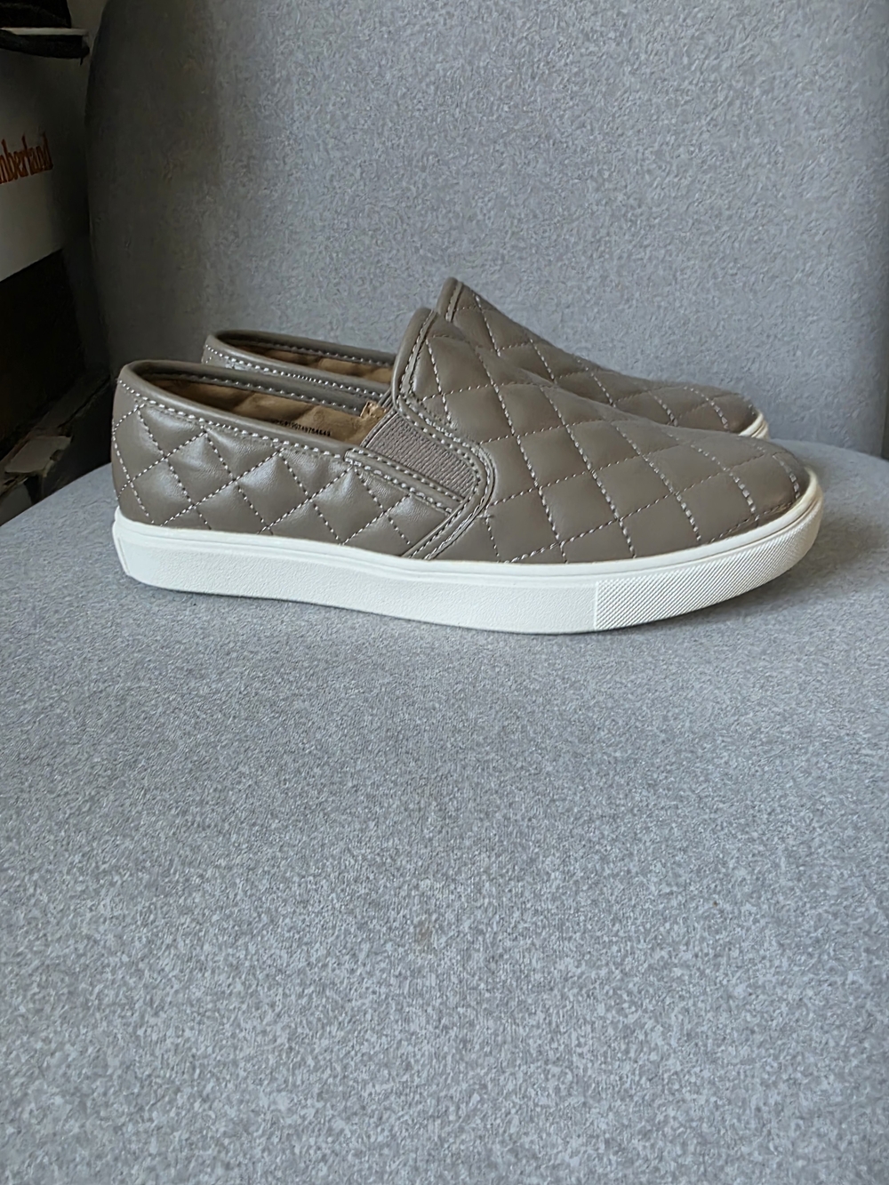 Quilted Slip-On Sneakers in Taupe and White
